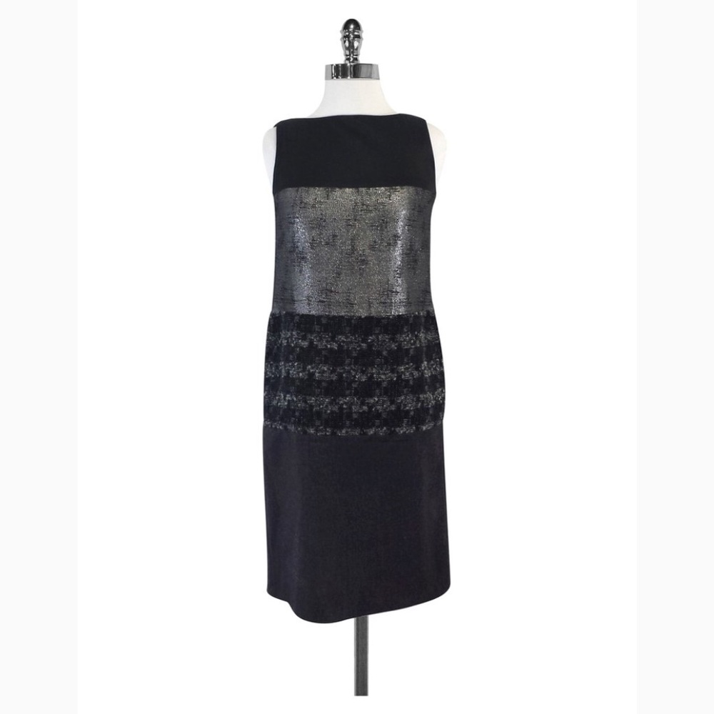 Tory Burch Metallic Panel Gray Black Dress Sz 10